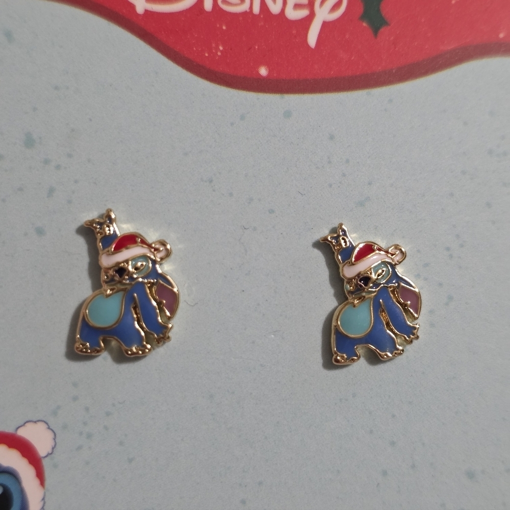 Disney Stitch Festive Blue and Gold Earrings - Picture 3 of 10